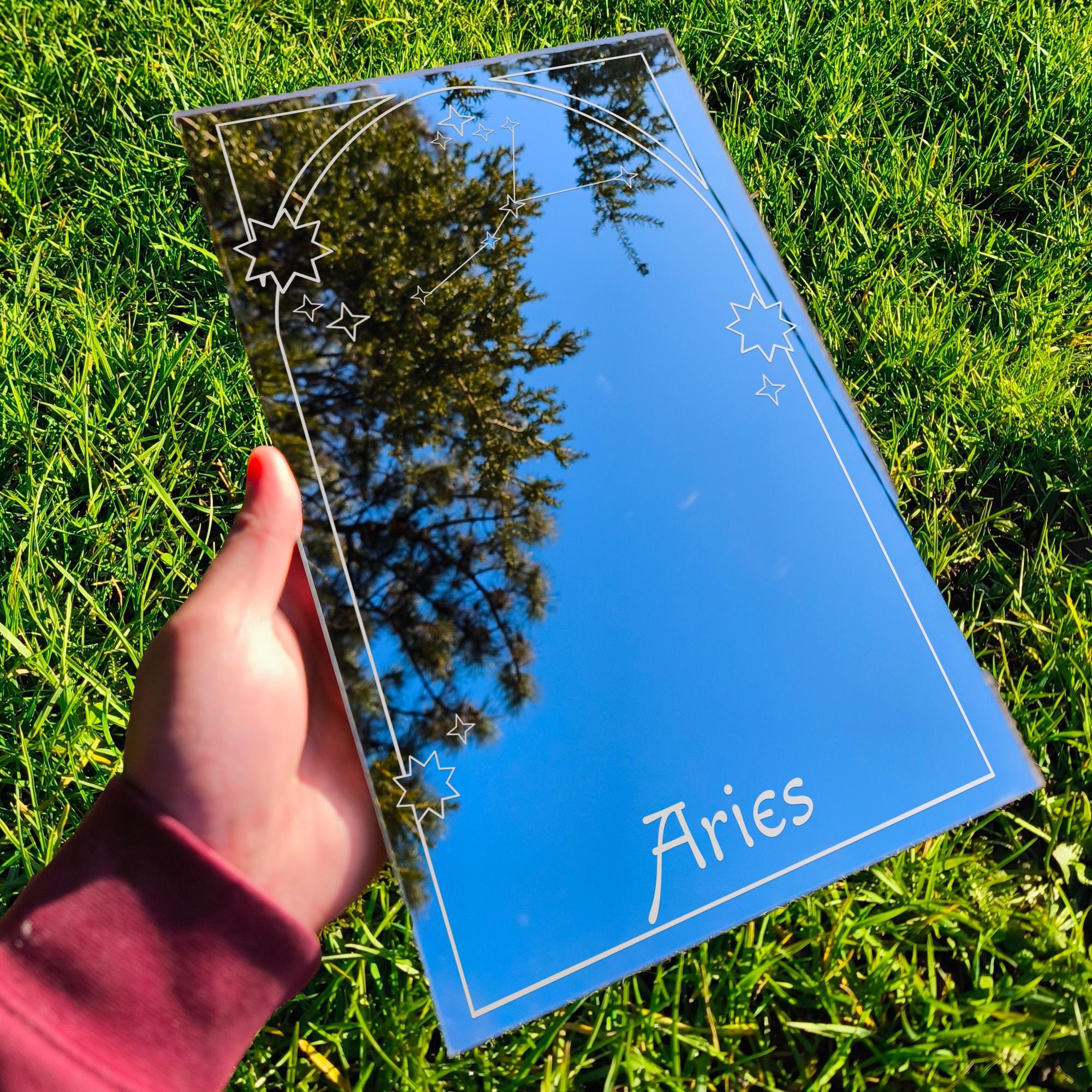 Aries Zodiac Star Sign Mirror Your Cosmic Vibe, Personalized Home Decor Astrology Laser Engraved